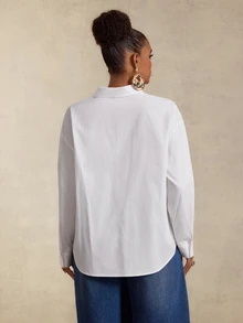 BamGlimmer Minimalist Commute Solid Color Basic Loose Drop Shoulder Oversize White Shirt Women Top - White - View 5