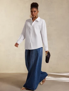 BamGlimmer Minimalist Commute Solid Color Basic Loose Drop Shoulder Oversize White Shirt Women Top - White - View 9