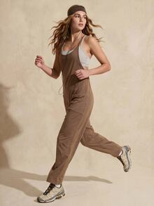 SHEIN Sports Women's Solid Color Spaghetti Strap Summer Sleeveless Outdoor Sports Jumpsuit - Coffee Brown - View 7