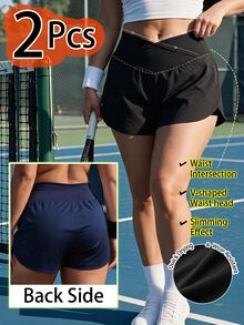 CourtClass Women's Plus Size Overlap Waist Athletic Shorts - Multicolor - View 6