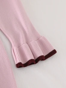 Tween Girl Color Block Round Neck Casual Everyday Knit Dress Autumn Winter - Baby Pink - View 5