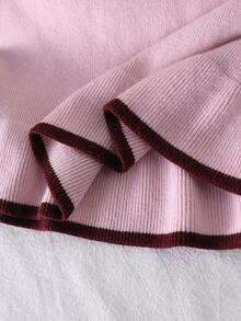 Tween Girl Color Block Round Neck Casual Everyday Knit Dress Autumn Winter - Baby Pink - View 7
