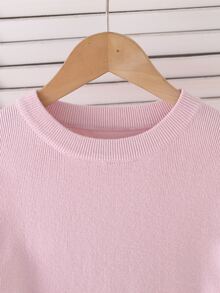 Tween Girl Color Block Round Neck Casual Everyday Knit Dress Autumn Winter - Baby Pink - View 4