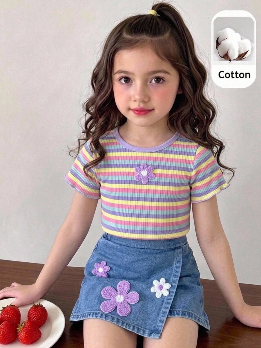 SHEIN Young Girl Woven Floral Pattern Casual Skort - Multicolor - View 1