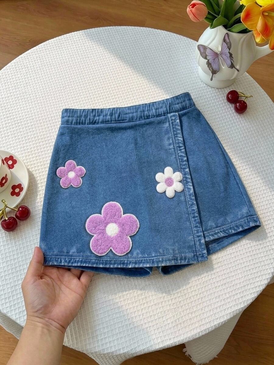 SHEIN Young Girl Woven Floral Pattern Casual Skort - Multicolor - View 1