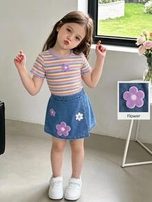 SHEIN Young Girl Woven Floral Pattern Casual Skort - Multicolor - View 3