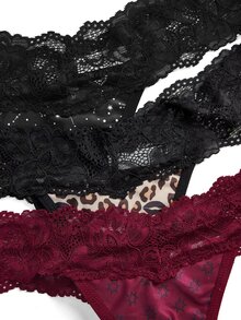 AltBold Sexy Lace Patchwork Thong 3-Piece Set - Multicolor - View 3