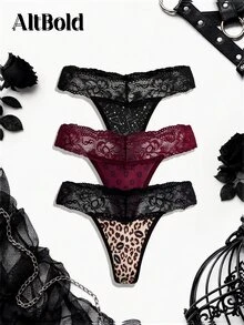 AltBold Sexy Lace Patchwork Thong 3-Piece Set - Multicolor - View 1