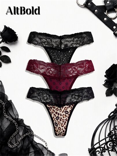 AltBold Sexy Lace Patchwork Thong 3-Piece Set