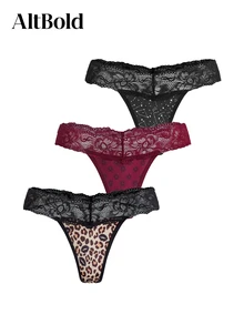 AltBold Sexy Lace Patchwork Thong 3-Piece Set - Multicolor - View 6