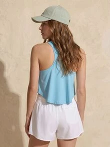 SHEIN Sports 女款夏季極簡純色寬鬆工字背心上衣 - 藍色 - 查看 6