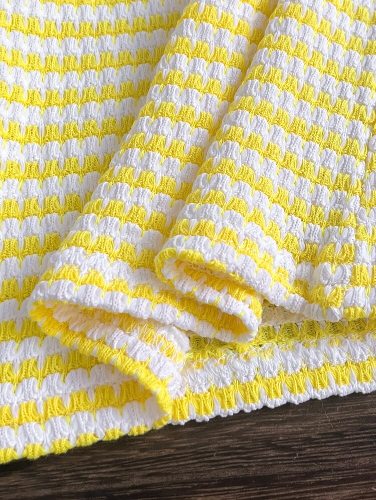 SHEIN Infant/Toddler (Girl) Yellow Knitted Jacquard Short Sleeve T-Shirt And Blue Long Pants Bow Set, Fashionable Casual Outfit For Young Girls - Yellow - View 6
