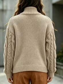 Balvessa Women's Versatile Cable Knit Fashion Long Sleeve Sweater For Daily Wear - Khaki - View 2
