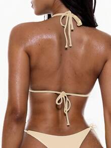 Oceva Solid Color Sexy Strap Bikini Swimwear Set, Beach Wear For Women - Apricot - View 2