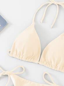 Oceva Solid Color Sexy Strap Bikini Swimwear Set, Beach Wear For Women - Apricot - View 5