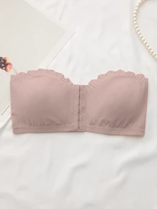 Bralution Women's Front Closure Bra With Ruffled Edge, Lift & Separate, Removable Padding - Dusty Pink - View 9