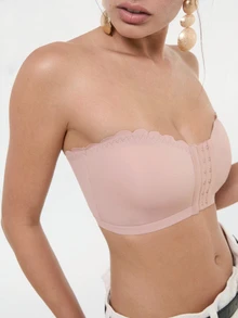Bralution Women's Front Closure Bra With Ruffled Edge, Lift & Separate, Removable Padding - Dusty Pink - View 4