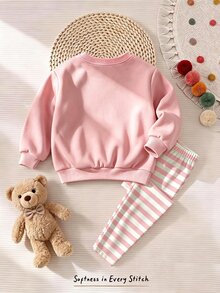 Fall Outfits Baby Girls Cartoon Kitten Bow Print Crew Neck Sweatshirt & Leggings Set, Fall Clothes Winter - Multicolor - View 2