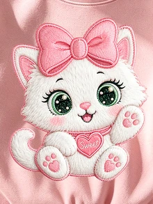 Fall Outfits Baby Girls Cartoon Kitten Bow Print Crew Neck Sweatshirt & Leggings Set, Fall Clothes Winter - Multicolor - View 6