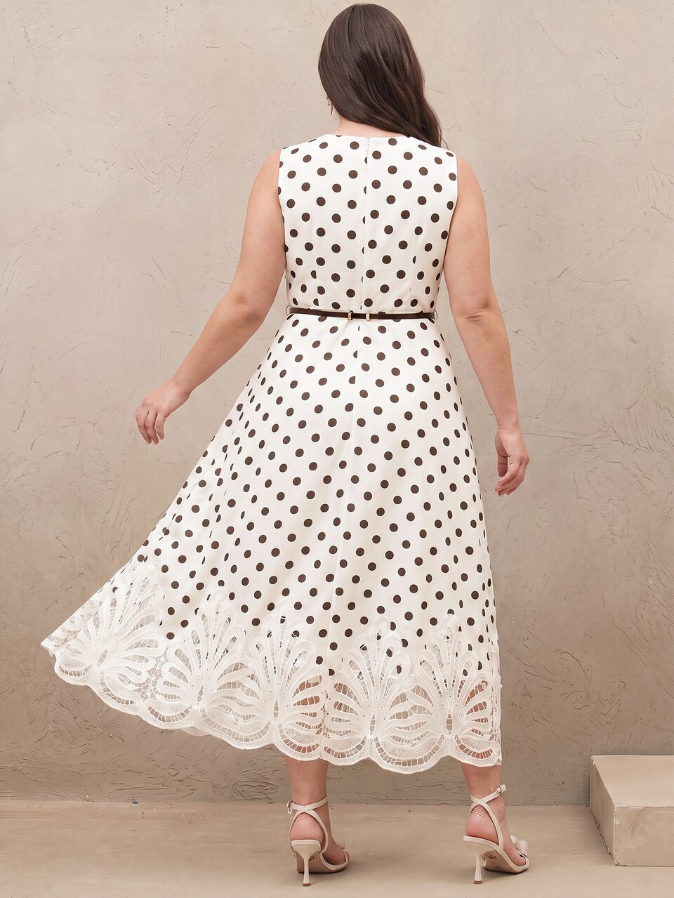 Women's Fashion Long Plus Size Dress High Quality Women's Clothing Vintage Elegant Polka Dot Dress Women Tie Waist Lace Trim Long Skirt