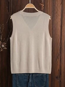 EMERY ROSE Knitted V-Neck Sleeveless Vest Top With Pockets Fall Autumn Fall Clothes For Women Clothes Women Fall Winter Sweater Fall Winter 2026 - Apricot - View 2