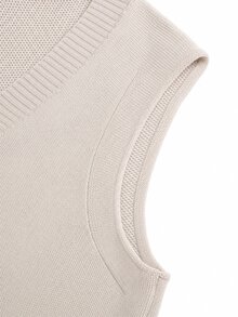 EMERY ROSE Knitted V-Neck Sleeveless Vest Top With Pockets Fall Autumn Fall Clothes For Women Clothes Women Fall Winter Sweater Fall Winter 2026 - Apricot - View 4
