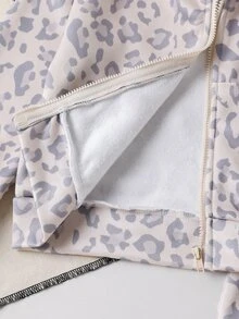 Young Girls Hooded Leopard Outerwear Co-Ords, Fall, Autumn, Cheetah Print, Leopard Print Faux Fur Hooded Full Zip Jacket & Sweatpants,Grey Leopard - Apricot - View 11