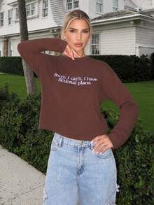 Luzma Cabello Luzma Cabello Oversized Long Sleeve Graphic T-Shirt Casual Cute  Cosy Lounge Coco Cloud Spring Summer - Chocolate Brown - View 4