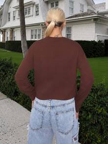 Luzma Cabello Luzma Cabello Oversized Long Sleeve Graphic T-Shirt Casual Cute  Cosy Lounge Coco Cloud Spring Summer - Chocolate Brown - View 2