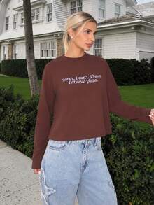 Luzma Cabello Luzma Cabello Oversized Long Sleeve Graphic T-Shirt Casual Cute  Cosy Lounge Coco Cloud Spring Summer - Chocolate Brown - View 3