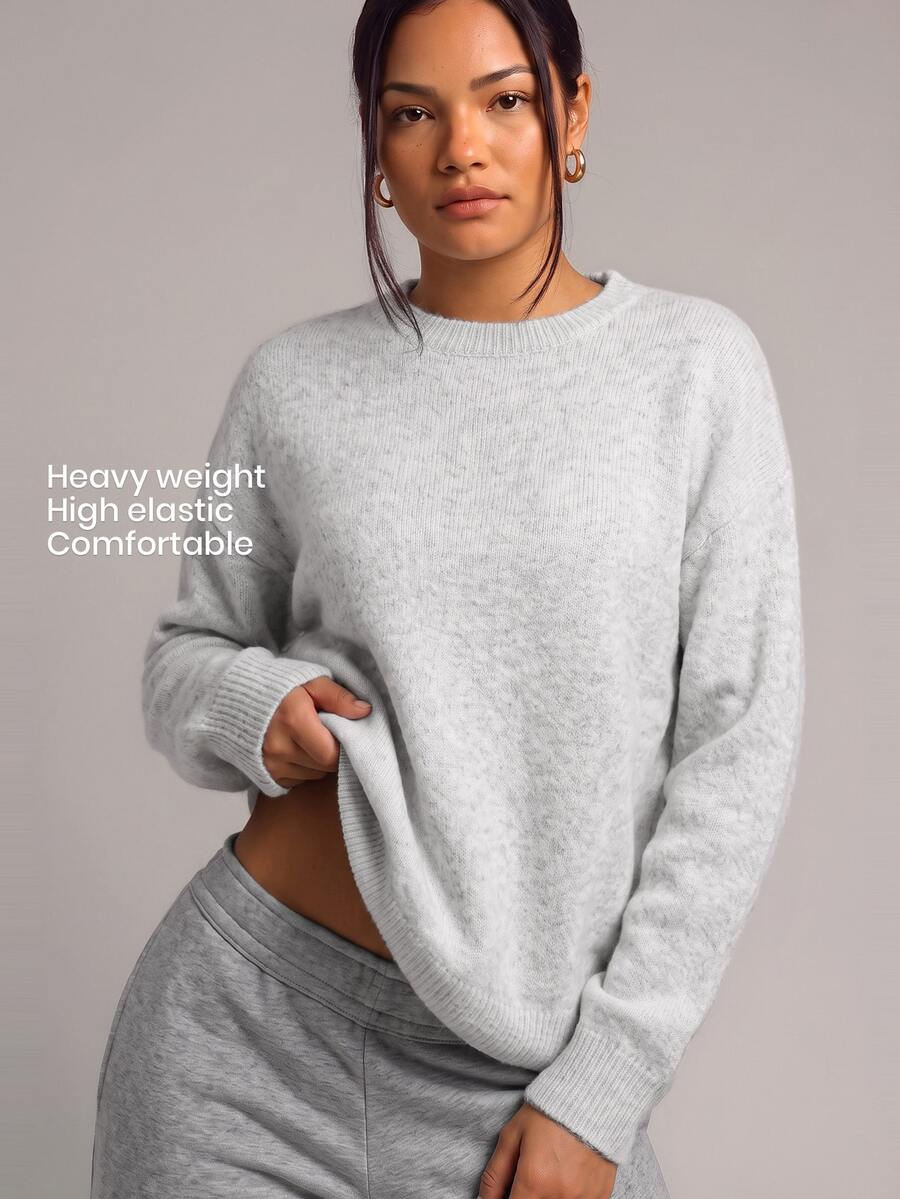 YARNWELL Women's Solid Color Round Neck Long Sleeve Sweater For Autumn/Winter