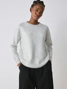 YARNWELL Women's Solid Color Round Neck Long Sleeve Sweater For Autumn/Winter - Grey - View 5