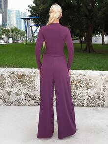 Luzma Cabello Luzma Cabello Women's Asymmetrical Gray Top & Wide Leg Pants 2 Pieces Set, Spring/Summer Purple Two Piece Set Women Wide Leg Pants Set - Purple - View 2
