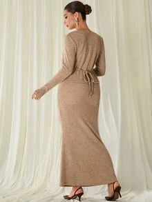 MaterniChic Maternity Autumn Elegant 3D Floral Decor Top And Skirt 2 Pieces Set - Khaki - View 8
