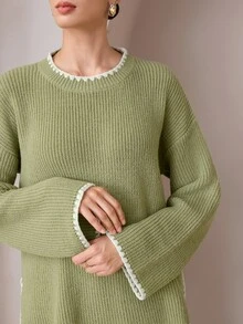 Graceveil Women's Knitted Fashion Loose Fit Autumn/Winter Long Sleeve Sweater 2 Pieces Set - Green - View 6