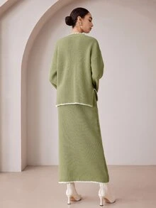 Graceveil Women's Knitted Fashion Loose Fit Autumn/Winter Long Sleeve Sweater 2 Pieces Set - Green - View 2