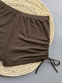 Oceva Plain Brown Mesh Fabric Sheer Regular Length Cover Ups For Women - Brown - View 7