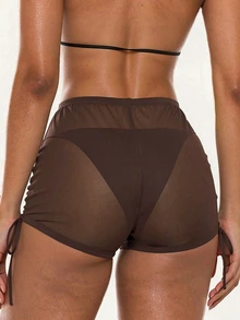 Oceva Plain Brown Mesh Fabric Sheer Regular Length Cover Ups For Women - Brown - View 3