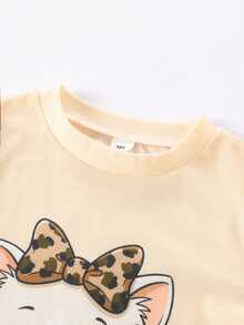 Tween Girl Tween Girl 2 Pieces Cat Print Pajama Set, Fitted, Blind Box Random 5 Sets, Send 1 Set - Apricot - View 10