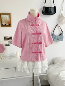 Soleia Button Detail Zip Up Jacket - Pink - View 4