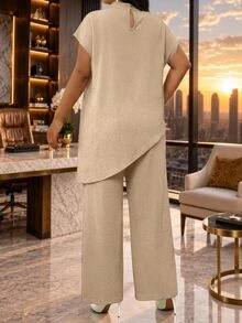 SHEIN Lady Plus Size Women's Solid Color Casual Daily Wear Top - Apricot - View 2
