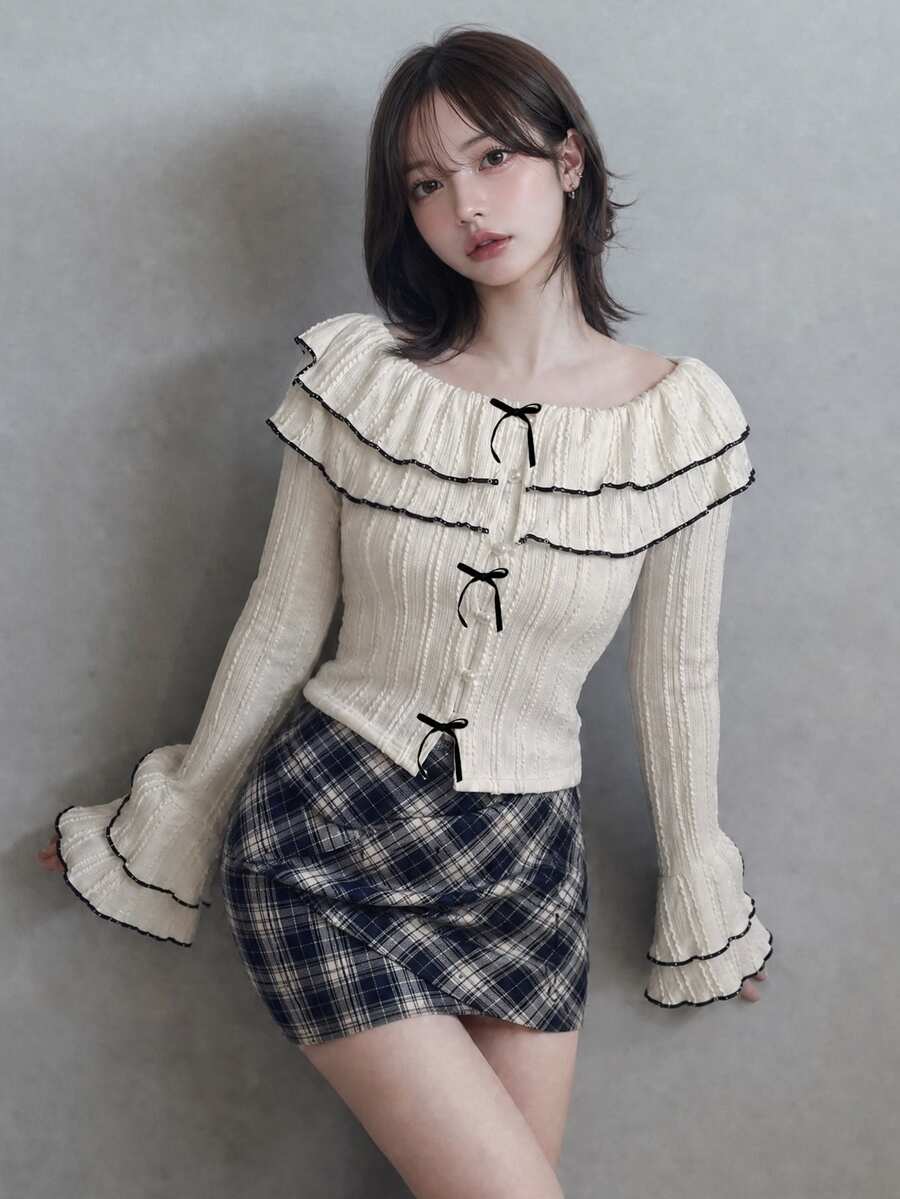 FRIFUL Women's Colorblock Casual Daily Wear T-Shirt Fall - Apricot - View 1