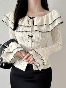 FRIFUL Women's Colorblock Casual Daily Wear T-Shirt Fall - Apricot - View 2