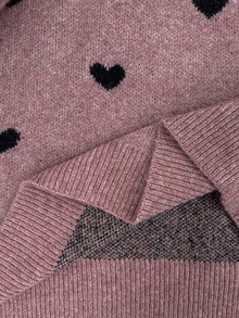 SHEIN Maternity Heart Pattern Cold Shoulder Long Sleeve Casual Sweater - Pink - View 8
