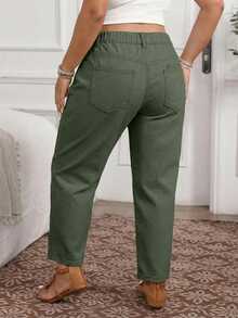 EMERY ROSE Women's Plus Size Solid Color High Waist Fashionable Jeans Formal Sage Green Summer Casual - Green - View 2