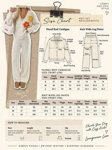 SHEIN Versatile 3D Floral Embroidered Button Knit Cardigan And Knit Pants Set - White - View 12