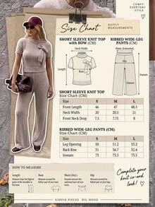 SHEIN Women Comfy Cozy Drawstring Bow Embroidered Knit Top And Knit Short 2pcs Two Pieces Set - Beige - View 3