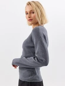 KÆRIA Hus Close Fit Boat Neck Long Sleeve Top - Soft Touch Comfort Stretch - Grey - Long Sleeve Topop Office Brunch Autumn Casual Basic - Dark Grey - View 3
