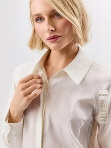 KÆRIA Hus 修身長袖襯衫 柔軟觸感 自條紋 米白色 商務 工作服 辦公 休閒優雅 秋冬 - 白色 - 查看 8