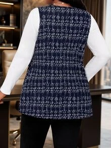 SHEIN Lady 大尺碼極簡商務休閒優雅休閒風藍色格紋背心，適合夏季日常穿著/辦公室正式場合/婚禮賓客 - 藏蓝色 - 查看 2